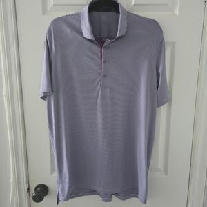 Greyson Mens Golf Short Sleeve Stretch Button Polo Shirt Purple White Size Large